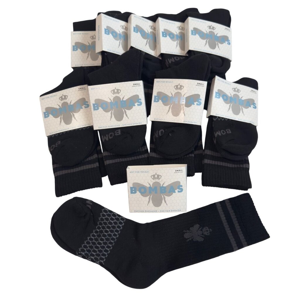 Bombas Crew socks size small black honeycomb arch support stay up antimicrobial‎